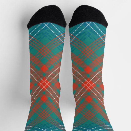 Rustic Plaid Orange Turquoise Wilson Tartan Socken (Oben)