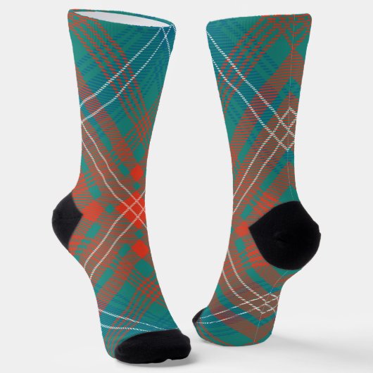 Rustic Plaid Orange Turquoise Wilson Tartan Socken (Gewinkelt)
