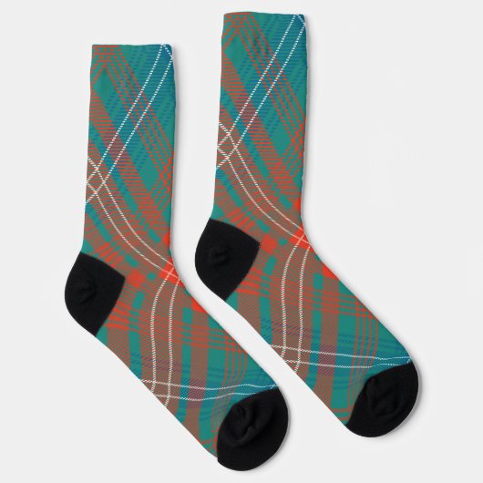 Rustic Plaid Orange Turquoise Wilson Tartan Socken (Rechts)