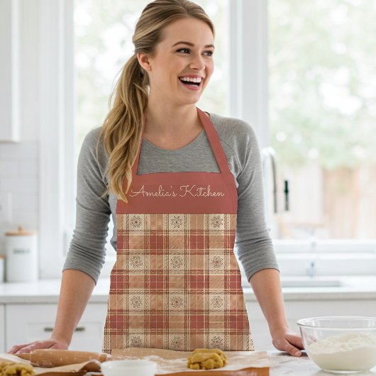 Rustic Plaid Pattern Terracotta Ivory Schürze