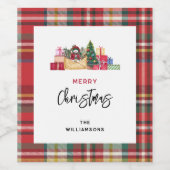 Rustic Plaid Red Green Christmas Holiday Weinetikett (Einzelnes Label)