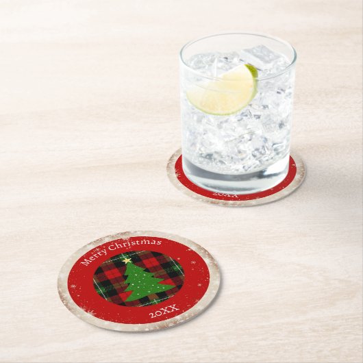 Rustic Plaid Snowflake  Runder Pappuntersetzer (Vor Ort)