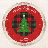 Rustic Plaid Snowflake  Runder Pappuntersetzer (Vorderseite)