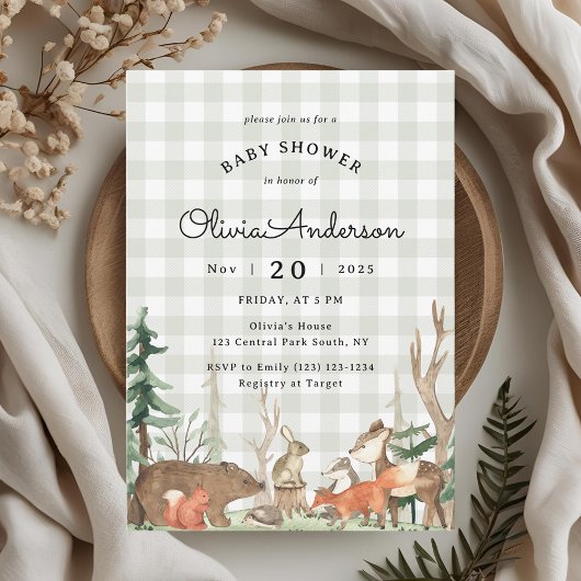 Rustic Plaid Winter Woodland Baby Shower Einladung
