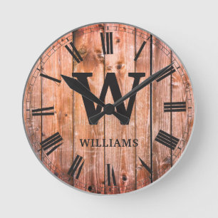Rustic Planks Wood Custom Family Urbauernhaus Runde Wanduhr