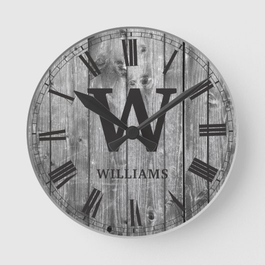 Rustic Planks Wood Custom Family Urbauernhaus Runde Wanduhr (Vorderseite)