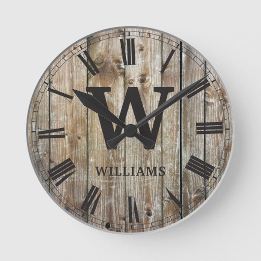 Rustic Planks Wood Custom Family Urbauernhaus Runde Wanduhr (Vorderseite)