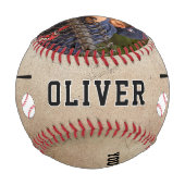 Rustic Player Silhouette Name Foto Baseball (Rückseite)