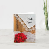 Rustic Poinsettia Lace Winter Wedding Vielen Dank Dankeskarte (Vorderseite)