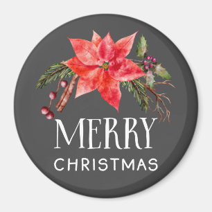 Rustic Poinsettia Wreath Frohe Weihnachten Magnet