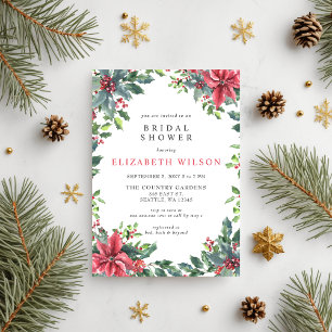 Rustic Poinsettias Holly Christmas Brautparty Einladung