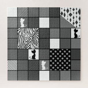 Rustic, Popular, Black and white, Patchwork, Simpl Puzzle