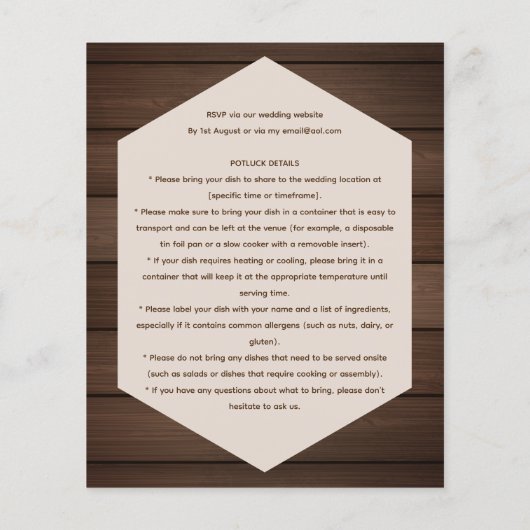 Rustic POTLUCK Wedding Template Guide Flyer (Hinten)