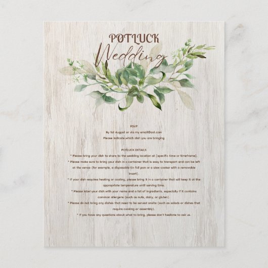 Rustic POTLUCK Wedding Template Guide Flyer (Hinten)