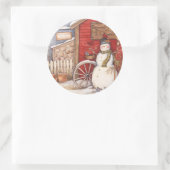 Rustic Potting Shed Christmas Snowman Runder Aufkleber (Tasche)