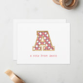 Rustic & Preppy "A" Pink Gingham on Wood Girly Mitteilungskarte (Vorderseite/Rückseite Beispiel)