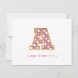 Rustic & Preppy "A" Pink Gingham on Wood Girly Mitteilungskarte