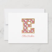 Rustic & Preppy "E" Pink Gingham on Wood Girly Mitteilungskarte (Vorderseite)