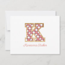 Rustic & Preppy "K" Pink Gingham on Wood Girly