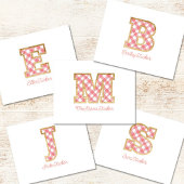 Rustic Preppy Monogram "S" Pink Gingham Wood Girl Mitteilungskarte
