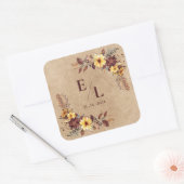 Rustic Pretty Autumn Fall Floral Monogram Wedding Quadratischer Aufkleber (Umschlag)