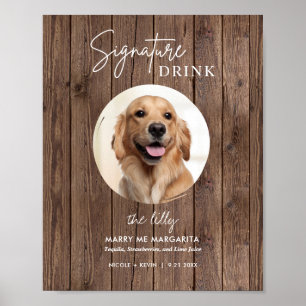 Rustic Printable Dog Wedding Signature Drinks Sign Poster