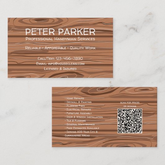 Rustic Professional Contractor Card with QR Code Visitenkarte (Vorne/Hinten)