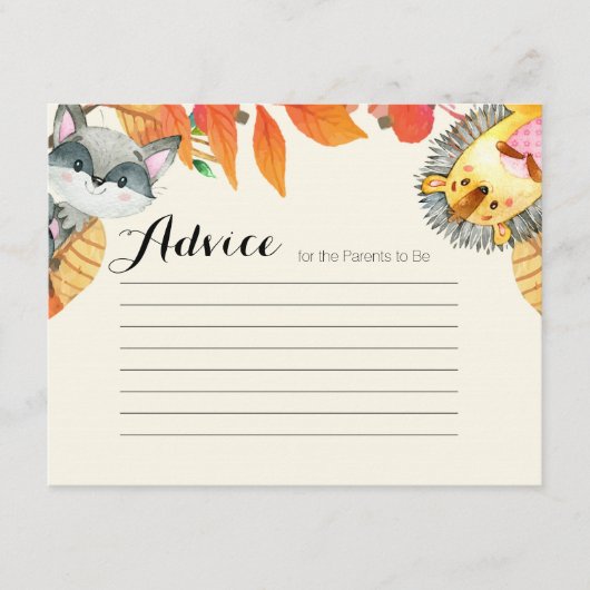 Rustic Pumpkin Animal Advice Card Kinderdusche Begleitkarte (Vorderseite)