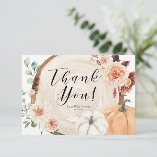 Rustic Pumpkin Baby Dusche Danke Karte (Stehend Vorderseite)
