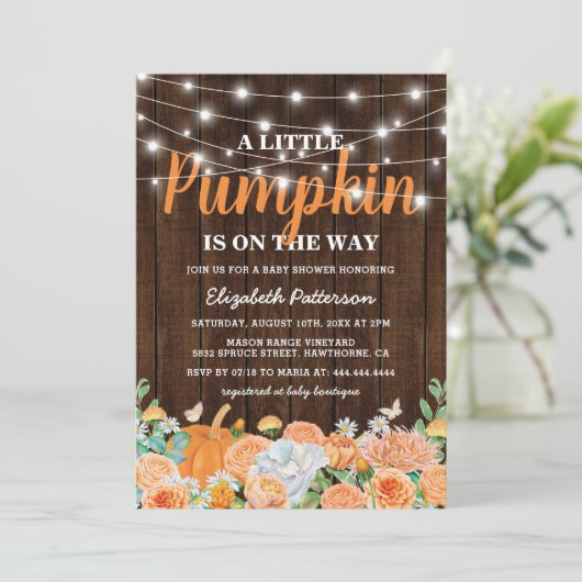 Rustic Pumpkin Baby Dusche | Fall Floral Einladung (Stehend Vorderseite)