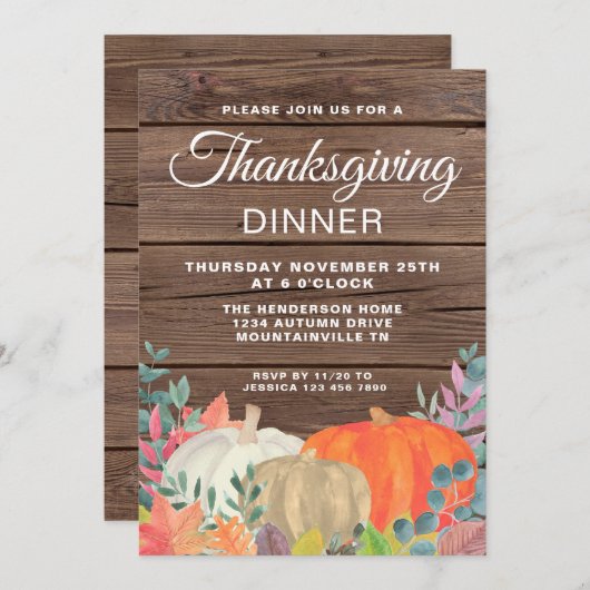 Rustic Pumpkin Barn Wood Erntedank Dinner Einladung (Vorne/Hinten)