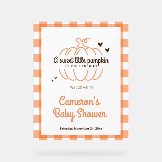 Rustic Pumpkin Boy and Girl Baby Dusche Willkommen Acrylschild (Vorderseite)