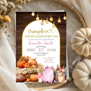 Rustic Pumpkin Brews & Diapers Girl Baby Dusche Einladung