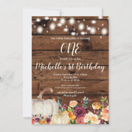 Rustic Pumpkin Burgund Gold Girl Erster Geburtstag Einladung