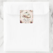 Rustic Pumpkin Burgundy Fall Floral Baby Dusche Quadratischer Aufkleber (Tasche)