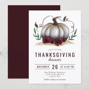Rustic Pumpkin Burgundy Gold Erntedank Dinner Einladung