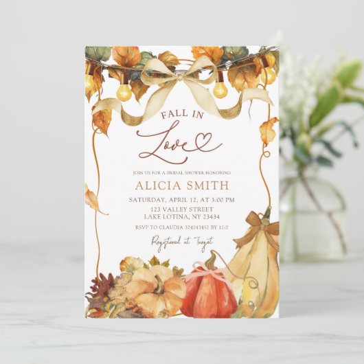Rustic Pumpkin Coquette fall in love bridal shower Einladung (Stehend Vorderseite)