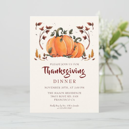 Rustic Pumpkin Erntedank Dinner Einladung (Stehend Vorderseite)