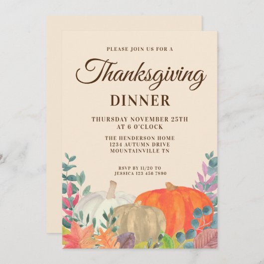 Rustic Pumpkin Erntedank Dinner Einladung (Vorne/Hinten)