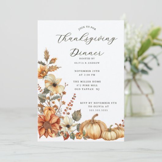 Rustic Pumpkin Erntedank Dinner Einladung (Stehend Vorderseite)