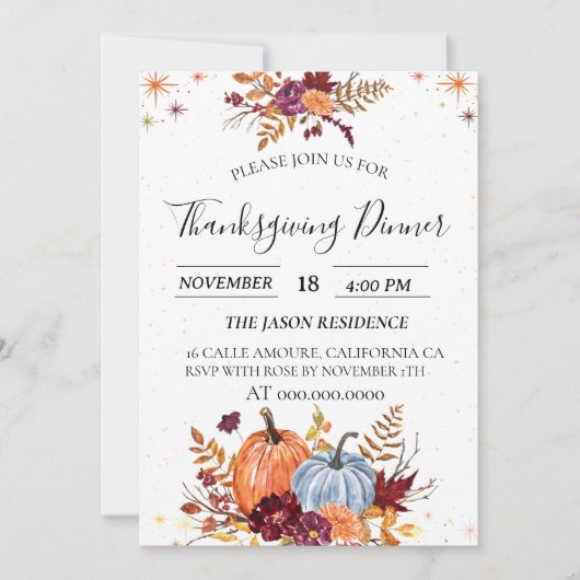 Rustic Pumpkin Erntedank Dinner Einladung (Vorderseite)