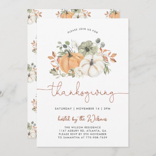Rustic Pumpkin Erntedank Dinner Einladung (Vorne/Hinten)