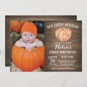 Rustic Pumpkin Erster Geburtstag Einladung (Vorne/Hinten)