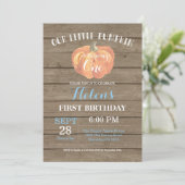 Rustic Pumpkin Erster Geburtstag Einladung Blau (Stehend Vorderseite)