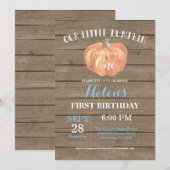 Rustic Pumpkin Erster Geburtstag Einladung Blau (Vorne/Hinten)