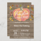 Rustic Pumpkin Erster Geburtstag Einladung Orange (Vorne/Hinten)