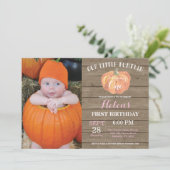 Rustic Pumpkin Erster Geburtstag Einladung Pink (Stehend Vorderseite)