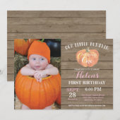 Rustic Pumpkin Erster Geburtstag Einladung Pink (Vorne/Hinten)