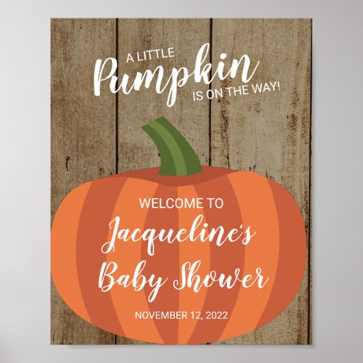 Rustic Pumpkin Fall Baby Dusche Begrüßungszeichen Poster (Vorne)