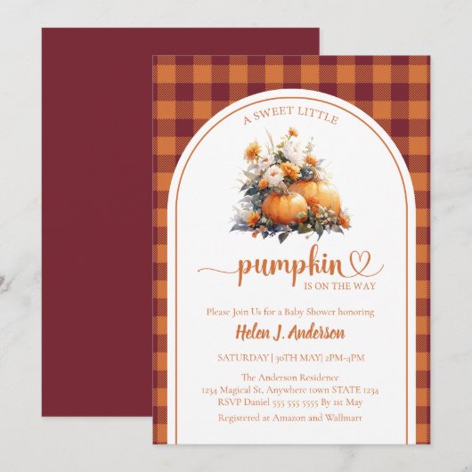 Rustic Pumpkin Fall Baby Dusche Einladung (Vorne/Hinten)